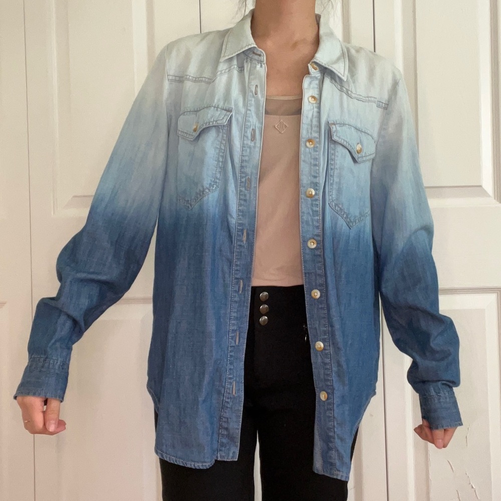 Ombre blue jean shirt jacket